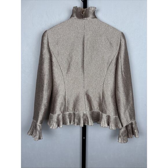 Vintage Victor Costa Jacket Women's 4 Gold Metallic Ruffle Trim 90s Maximalist - Picture 7 of 10